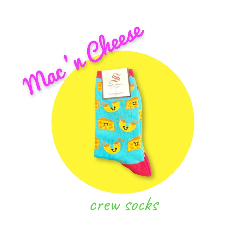 Kawaii Festive Women Kids Crew Socks with Mac and Cheese design
